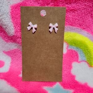 Small Pink Bows Silver Stud Earrings